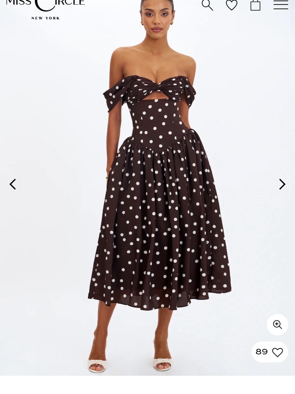 Miss Circle Brown Polka Dot Off-Shoulder Midi Dress
